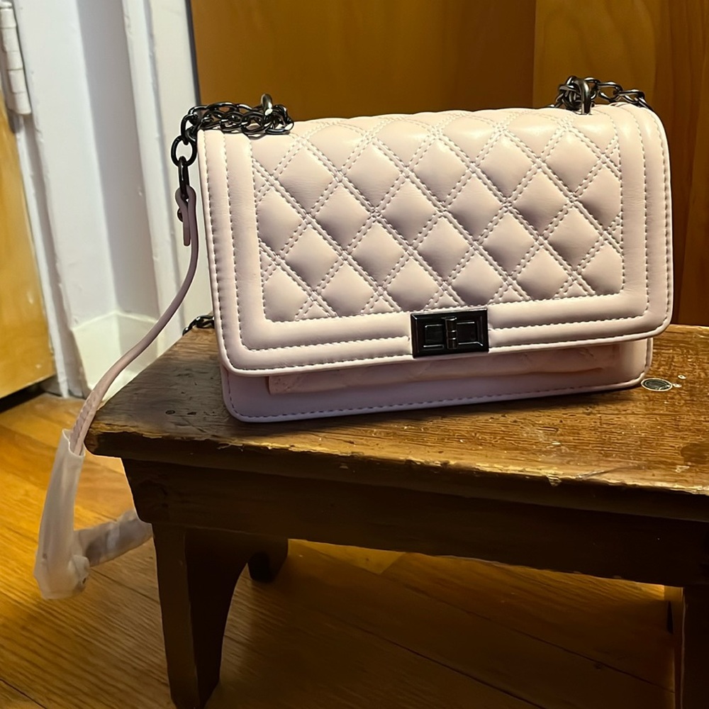 Elegant Pink Medium Quilted Classic Flap Chain Bag PU Vegan Leather EUC